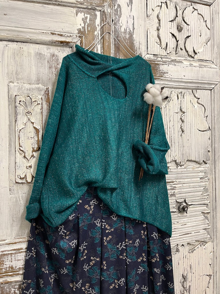 moher petrol rengi yaka pencere detay triko