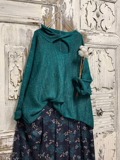 moher petrol rengi yaka pencere detay triko