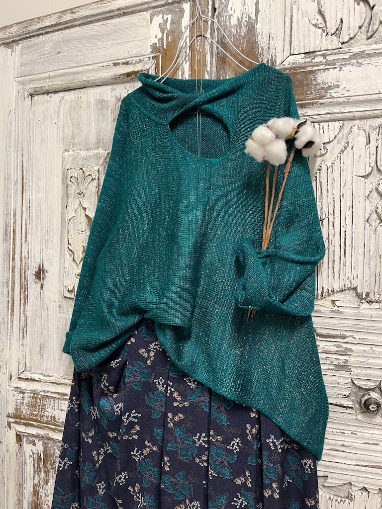 moher petrol rengi yaka pencere detay triko