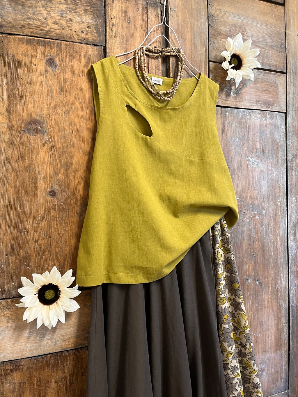 sarı pamuklu kolsuz bluz