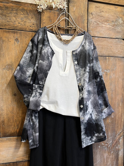 batik desen pamuklu ince gömlek