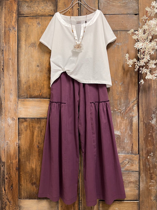 mürdüm pamuklu bol pantolon