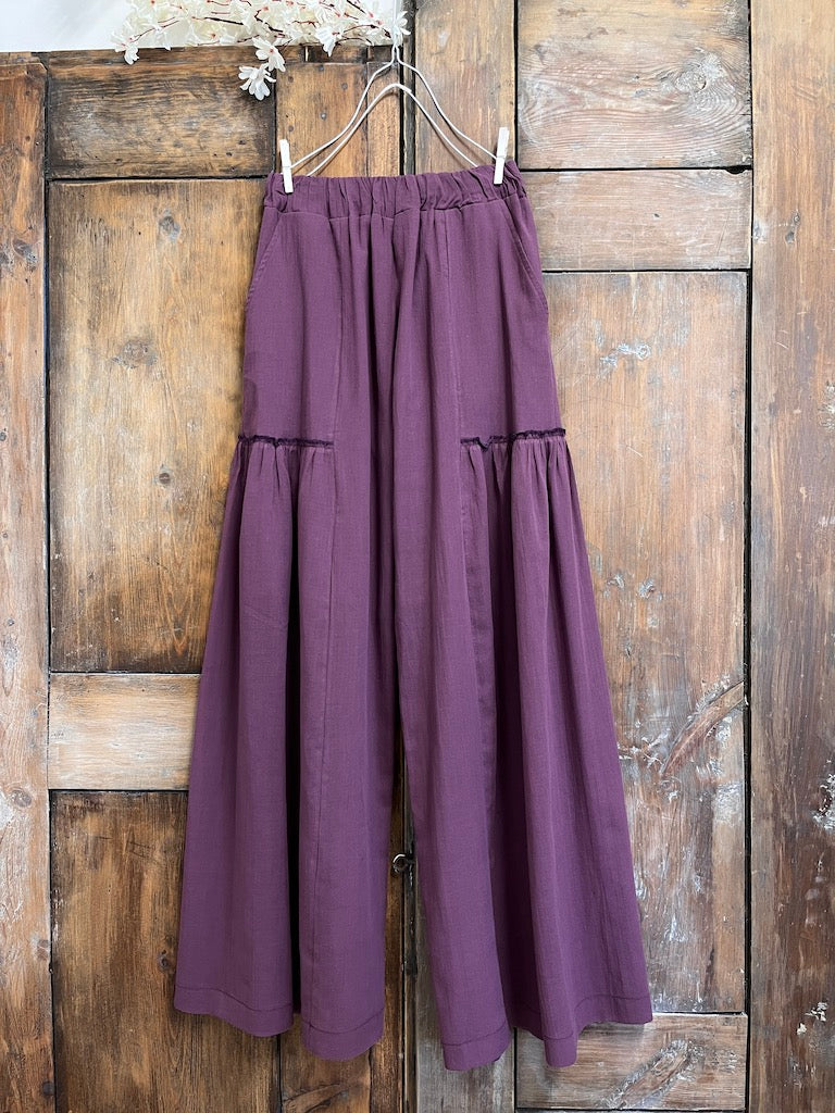 mürdüm pamuklu bol pantolon