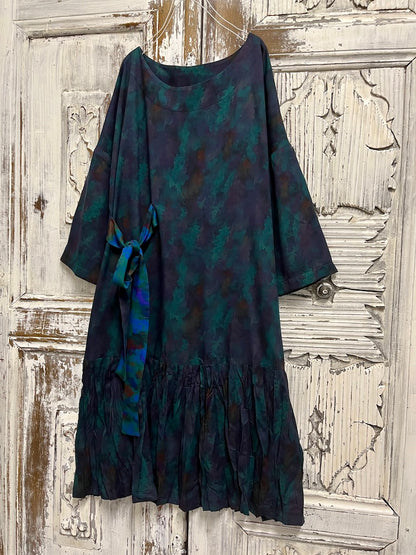 desenli elbise uzun kollu yandan bağlamalı