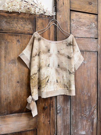 Yanı Bağlama Detay Eco-Print Bluz