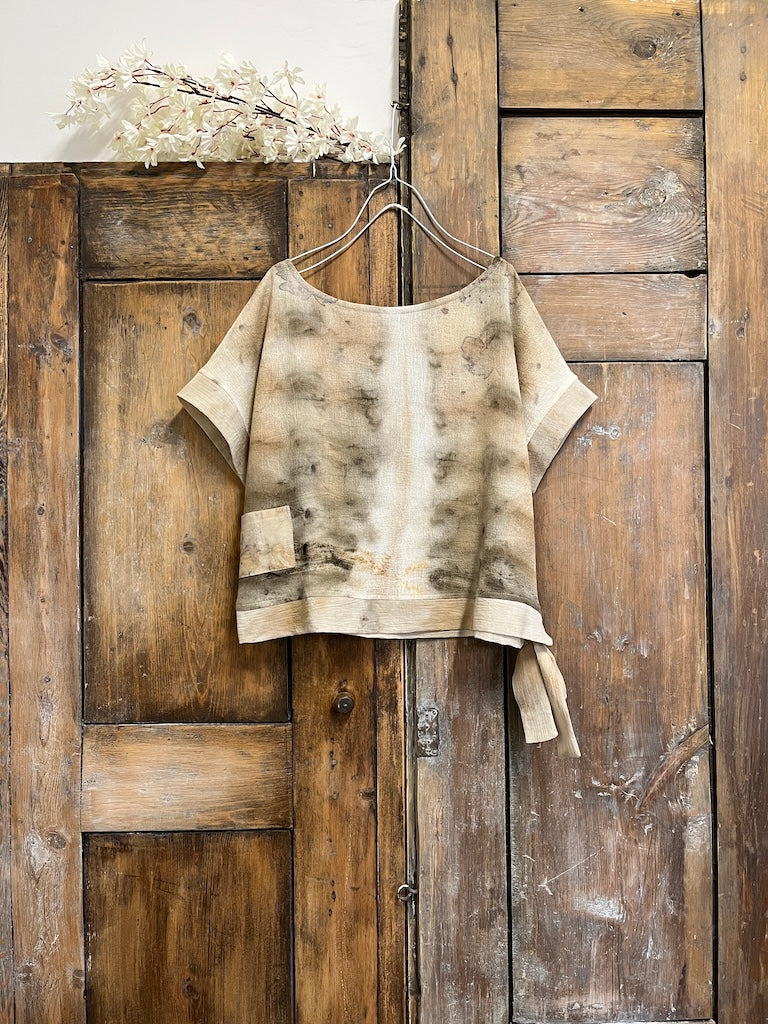 Yanı Bağlama Detay Eco-Print Bluz