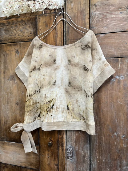 Yanı Bağlama Detay Eco-Print Bluz