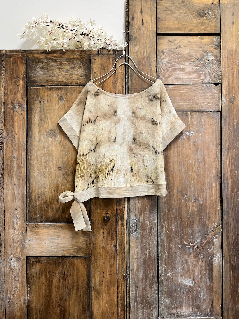 Yanı Bağlama Detay Eco-Print Bluz