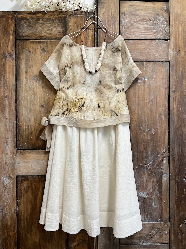 Yanı Bağlama Detay Eco-Print Bluz