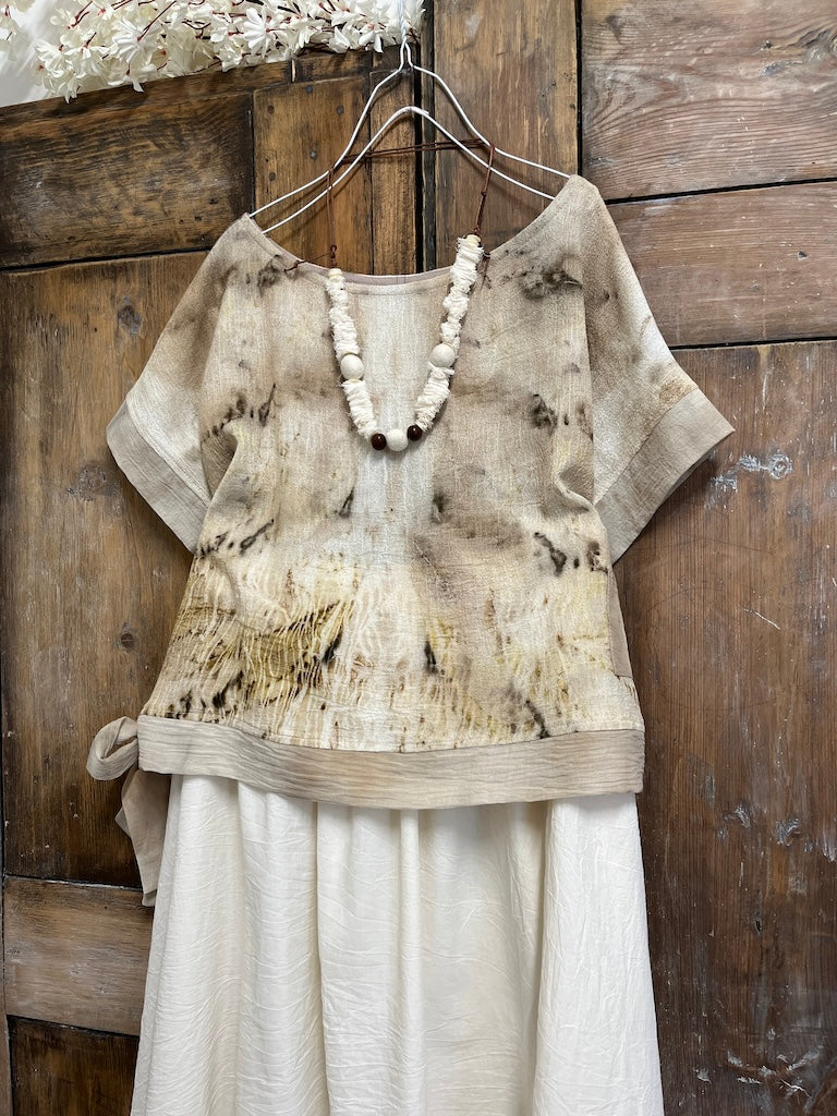 Yanı Bağlama Detay Eco-Print Bluz