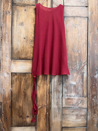 bordo pamuklu kolsuz asimetrik bluz