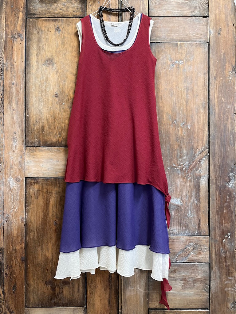 bordo pamuklu kolsuz asimetrik bluz