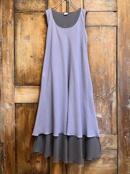 pamuklu kısa yırtmaçlı lila elbise