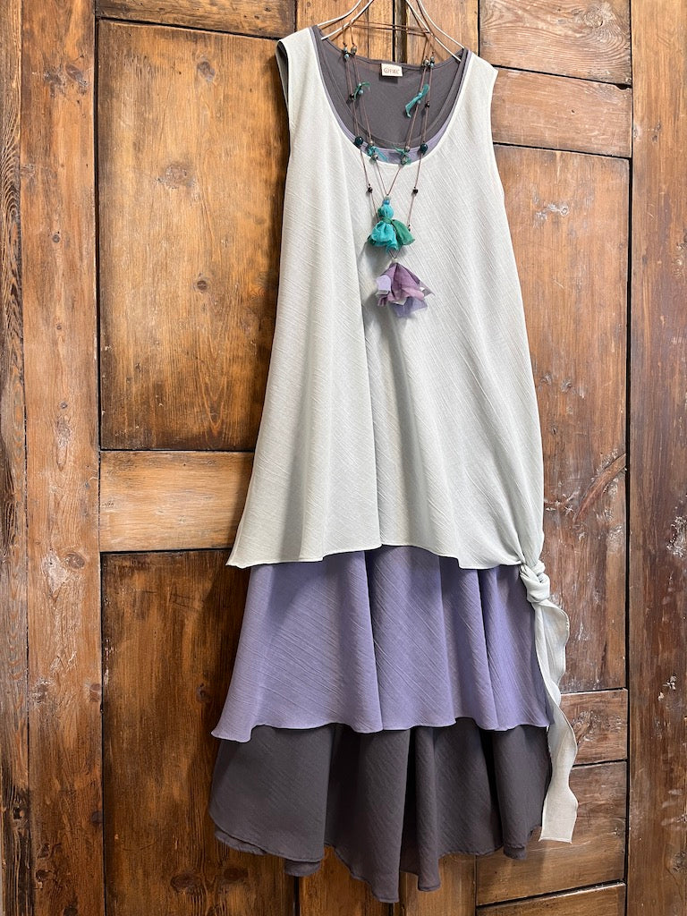 pamuklu uzun yırmatçlı antrasit elbise