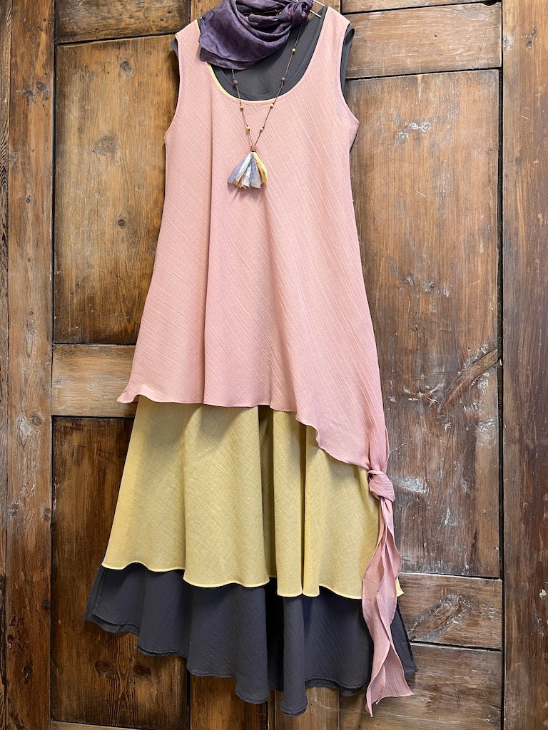 pamuklu uzun yırmatçlı antrasit elbise