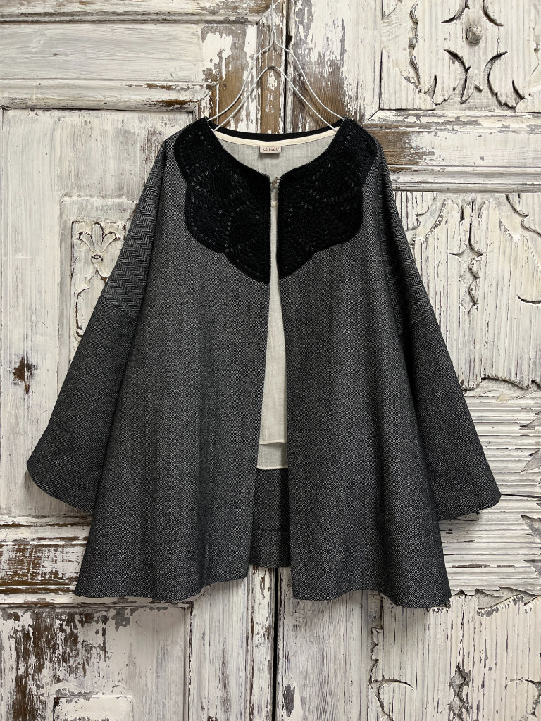 yünlü gri ceket robası el işi örgülü 