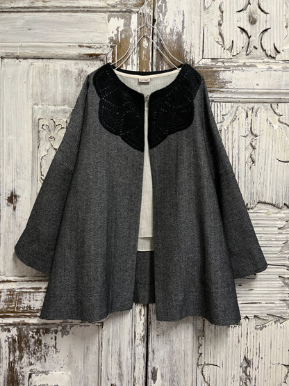 yünlü gri ceket robası el işi örgülü 