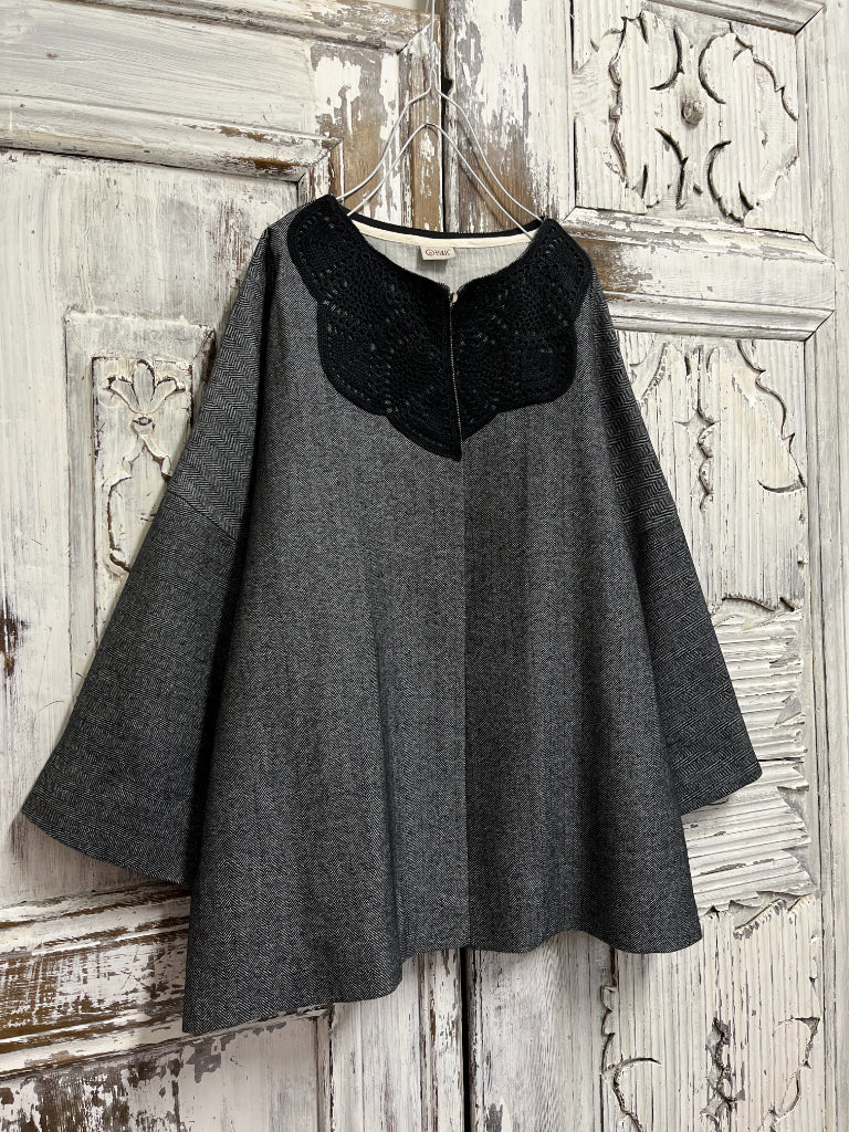 yünlü gri ceket robası el işi örgülü 