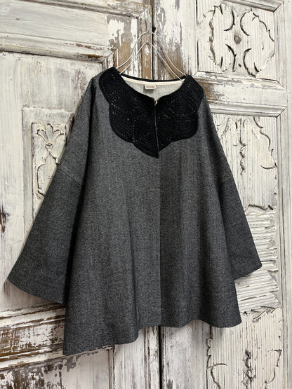 yünlü gri ceket robası el işi örgülü 