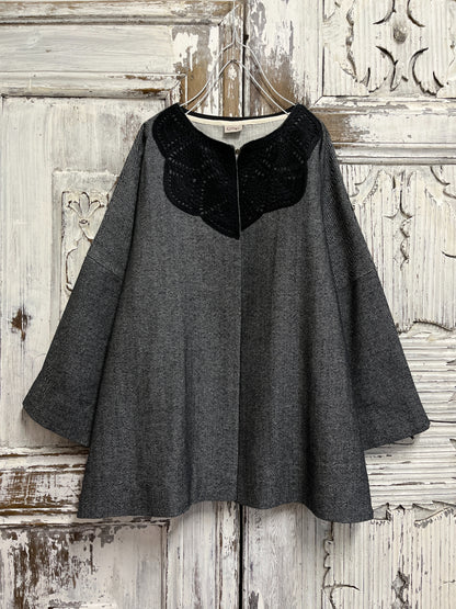 yünlü gri ceket robası el işi örgülü 