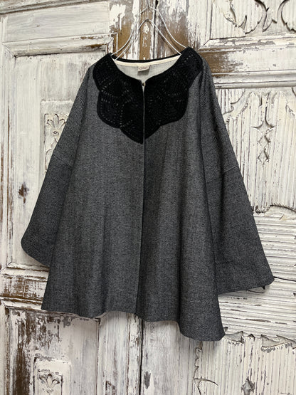 yünlü gri ceket robası el işi örgülü 