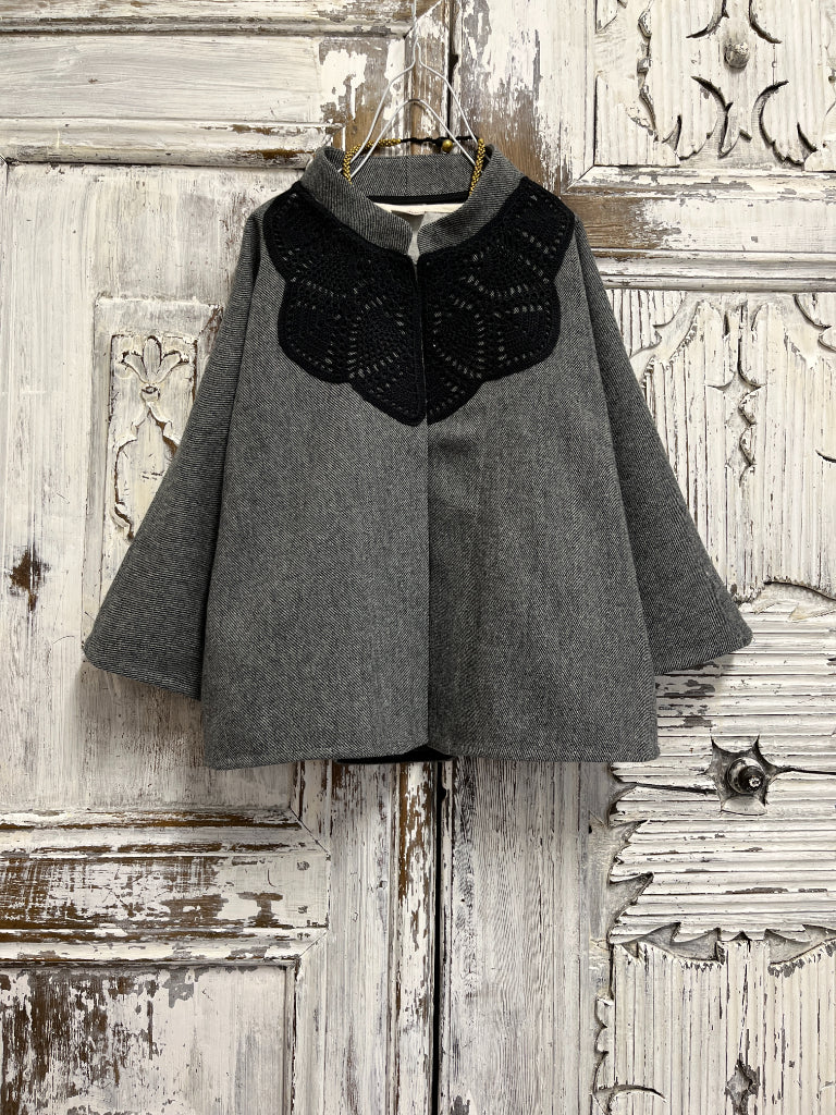 yünlü gri ceket robası el işi örgülü 