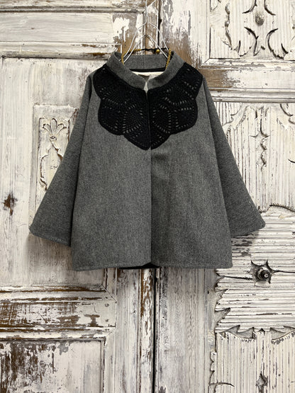 yünlü gri ceket robası el işi örgülü 