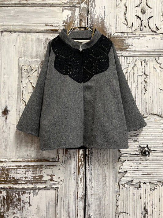 yünlü gri ceket robası el işi örgülü 