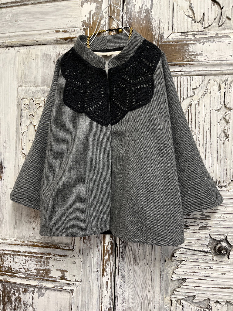 yünlü gri ceket robası el işi örgülü 
