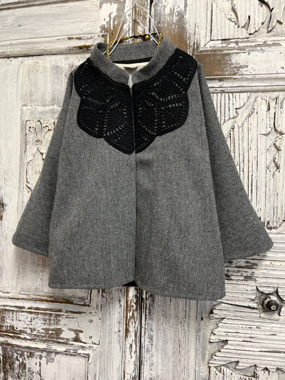 yünlü gri ceket robası el işi örgülü 