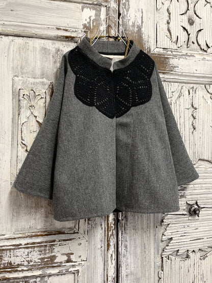 yünlü gri ceket robası el işi örgülü 