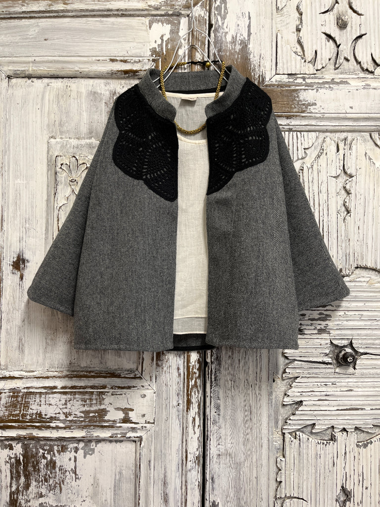 yünlü gri ceket robası el işi örgülü 