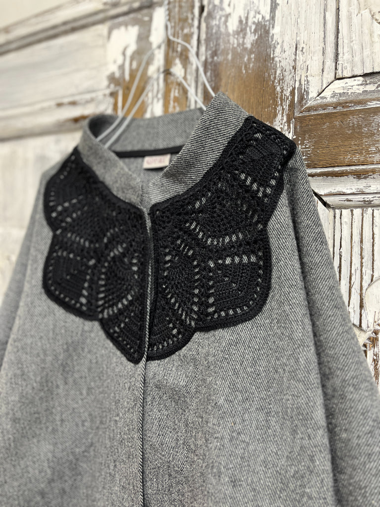 yünlü gri ceket robası el işi örgülü 