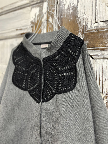 yünlü gri ceket robası el işi örgülü 